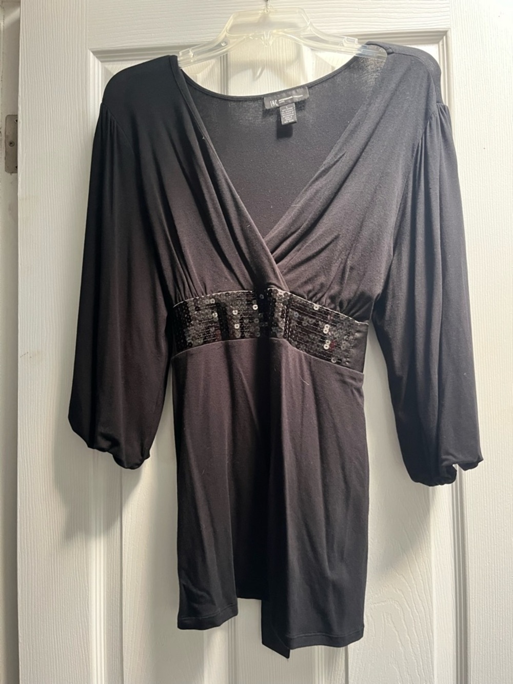 INC International Concepts Black V-Neck Sequin-Trim Tunic